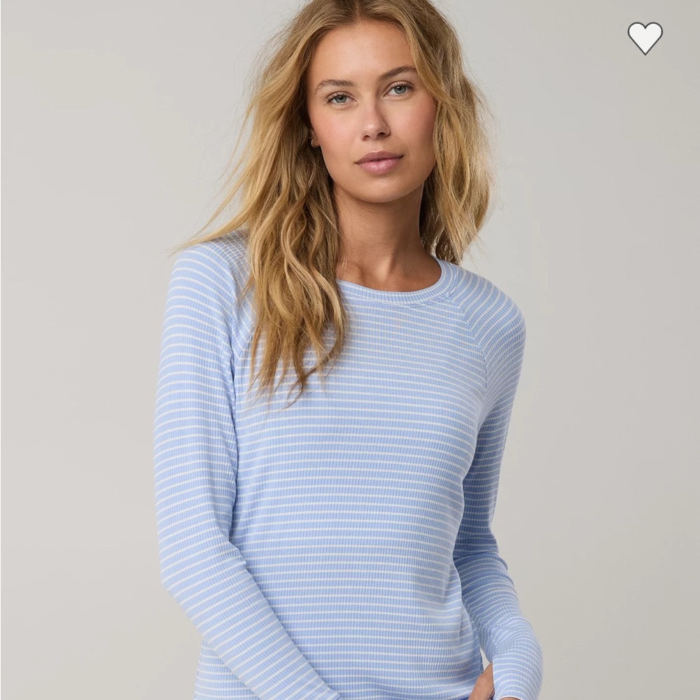 OFFLINE by aerie Thumbs Up Ribbed Raglan Long Sleeve T-shirt size M blue stripes